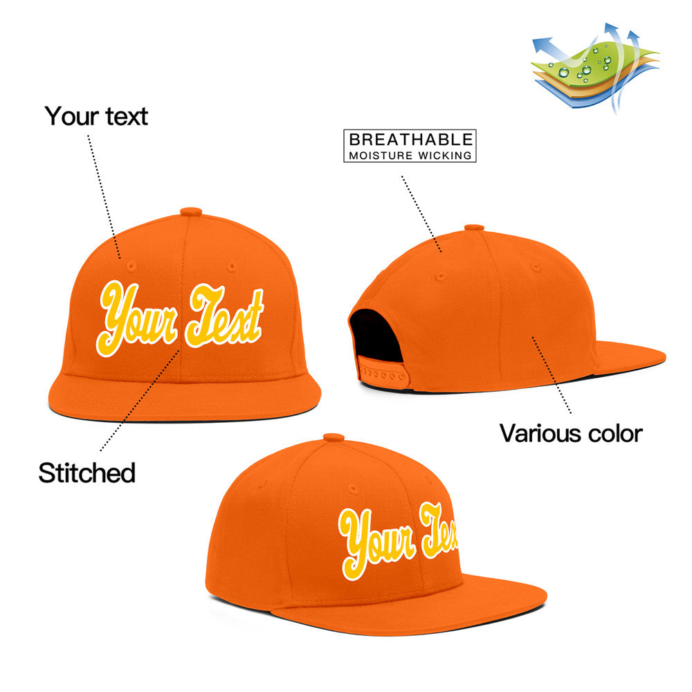 Custom Orange White-Yellow Casual Sport Baseball Cap