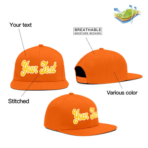 Custom Orange White-Yellow Casual Sport Baseball Cap