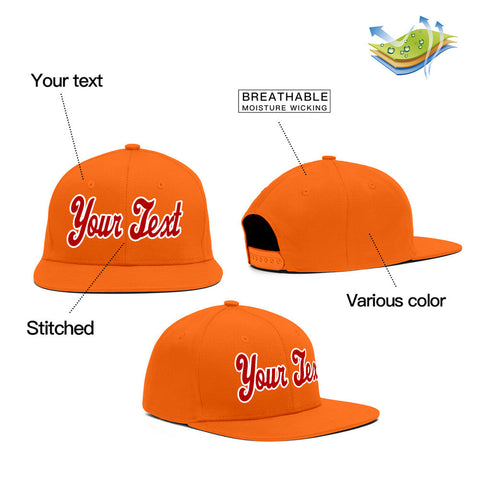 Custom Orange White-Red Casual Sport Baseball Cap