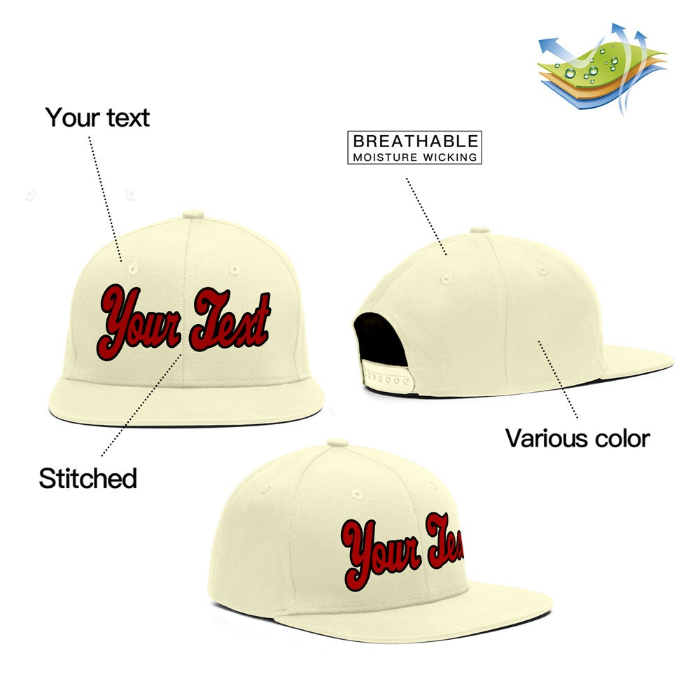 Custom Cream Red-Black Sport Baseball Cap