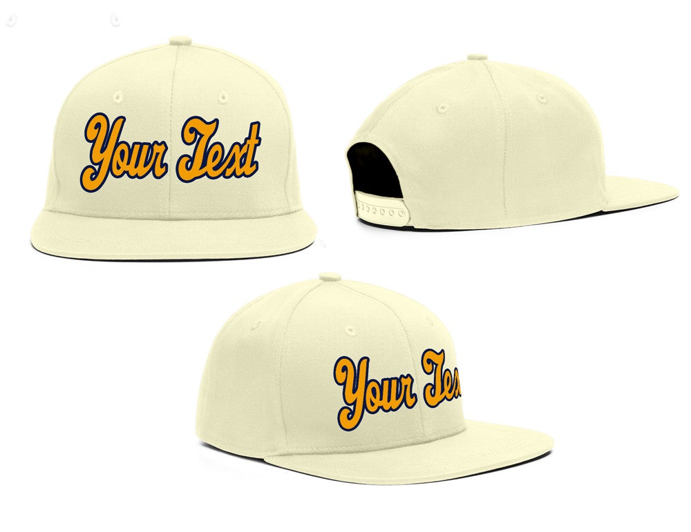 Custom Cream Gold Navy Sport Baseball Cap