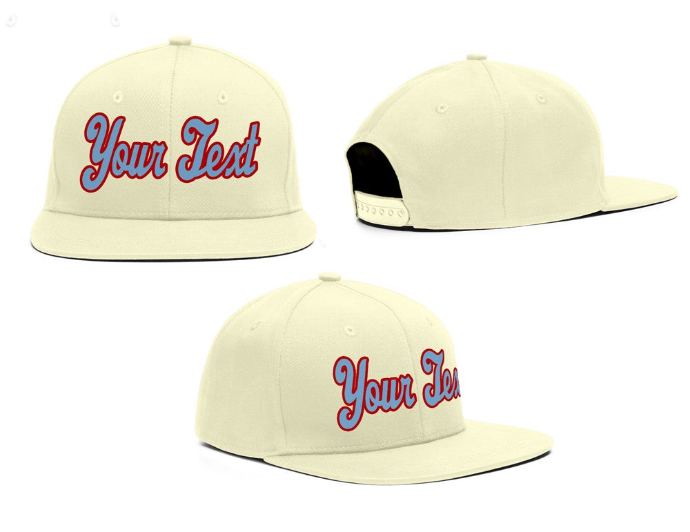 Custom Cream Lt Blue-Red Casual Sport Baseball Cap