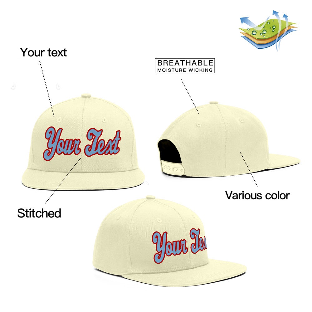 Custom Cream Lt Blue-Red Casual Sport Baseball Cap