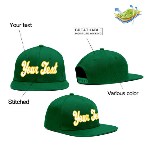 Custom Green White-Yellow Sport Baseball Cap