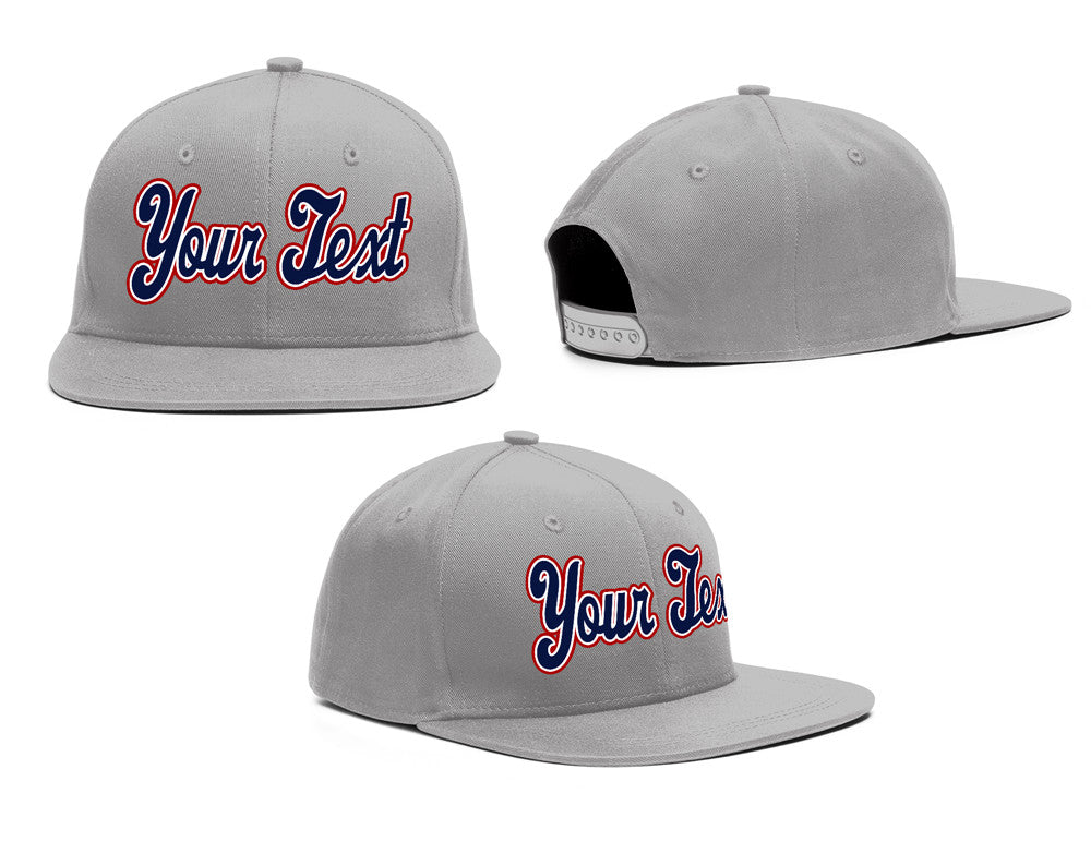 Custom Gray Navy-Red Casual Sport Baseball Cap