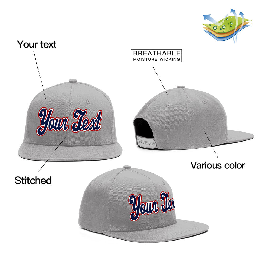 Custom Gray Navy-Red Casual Sport Baseball Cap