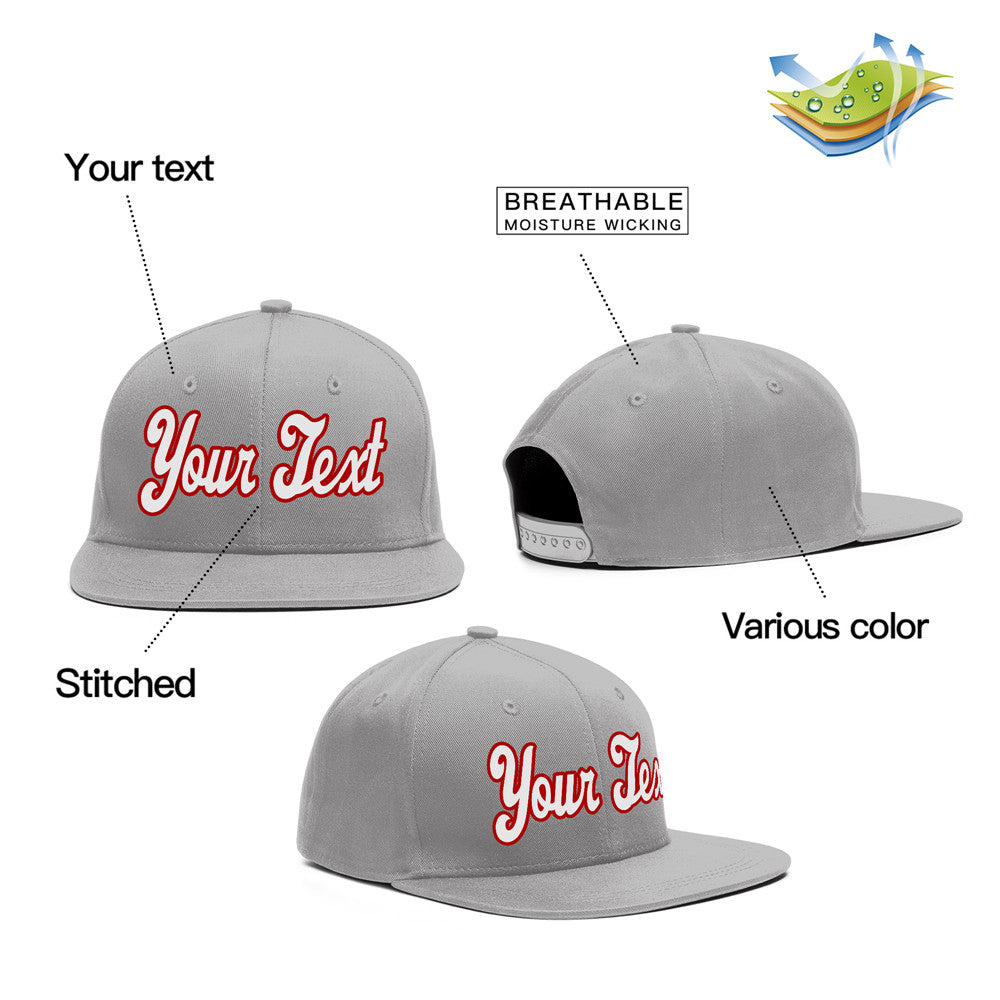 Custom Gray White-Red Casual Sport Baseball Cap