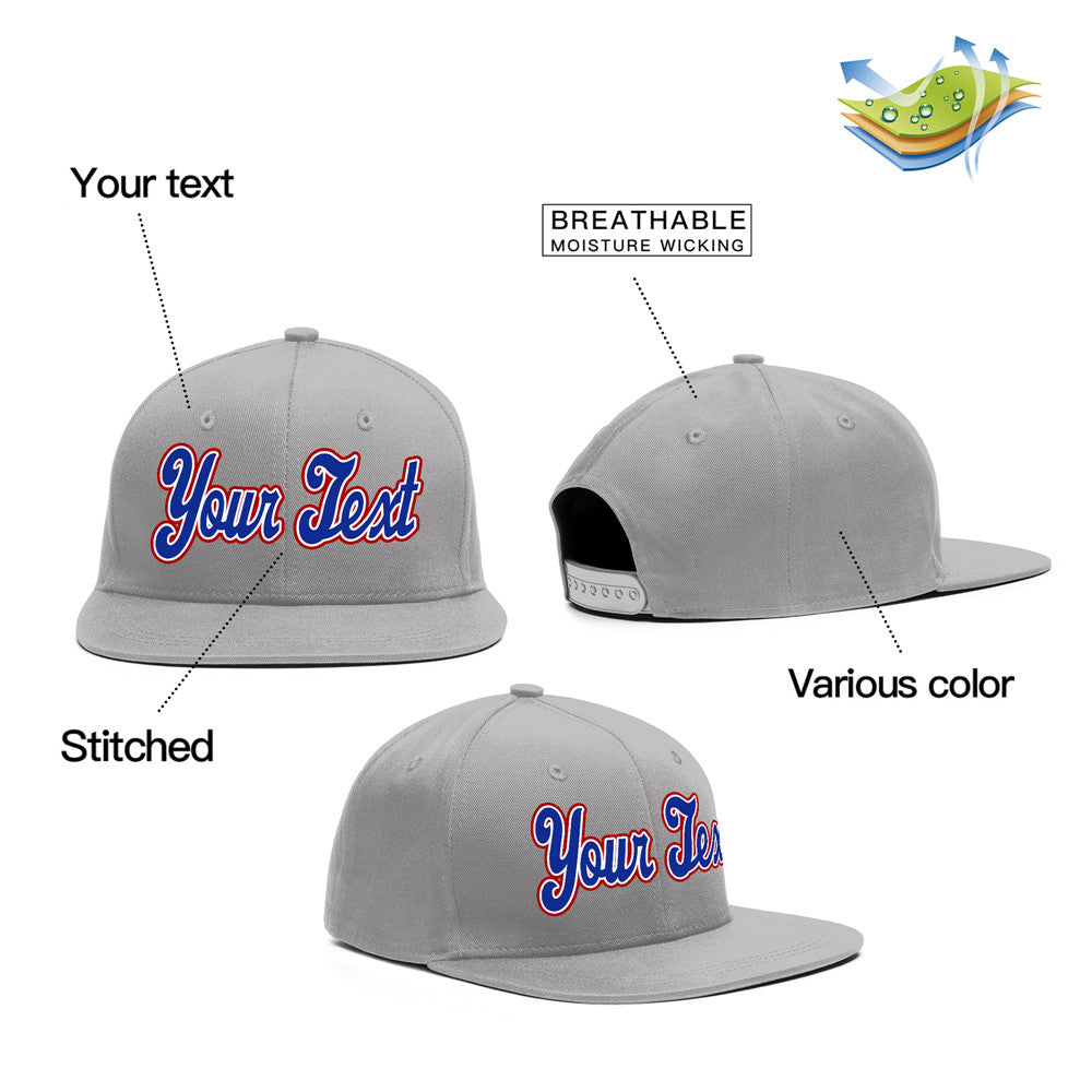 Custom Gray Royal-Red Casual Sport Baseball Cap