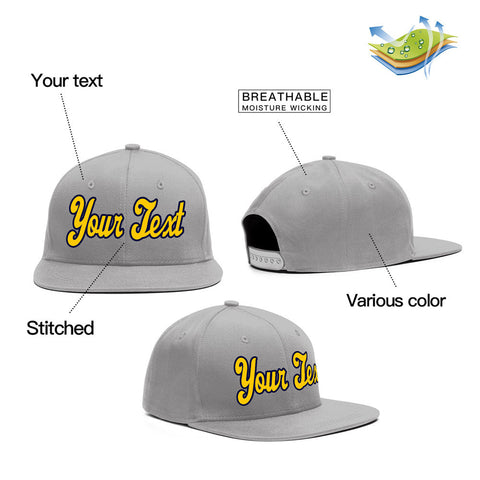 Custom Gray Yellow-Black Casual Sport Baseball Cap
