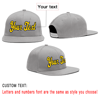 Custom Gray Yellow-Black Casual Sport Baseball Cap