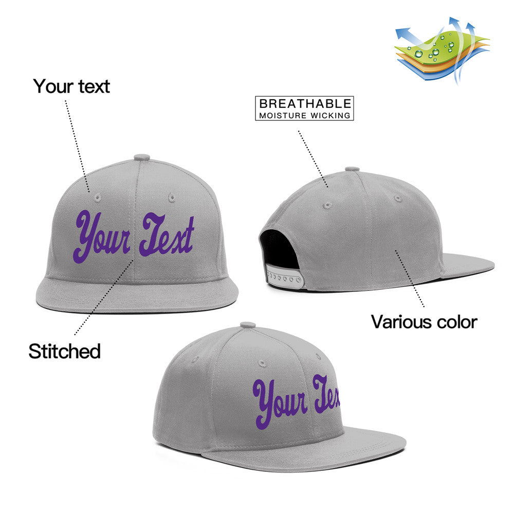 Custom Gray Purple Casual Sport Baseball Cap