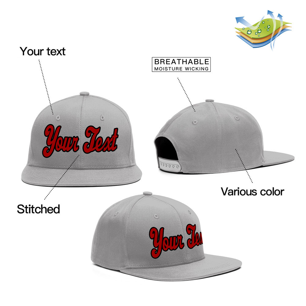 Custom Gray Red-Black Casual Sport Baseball Cap