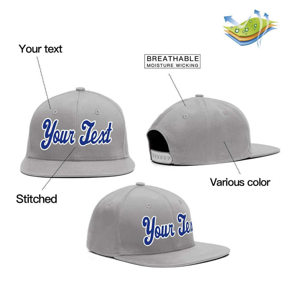 Custom Gray White-Royal Casual Sport Baseball Cap