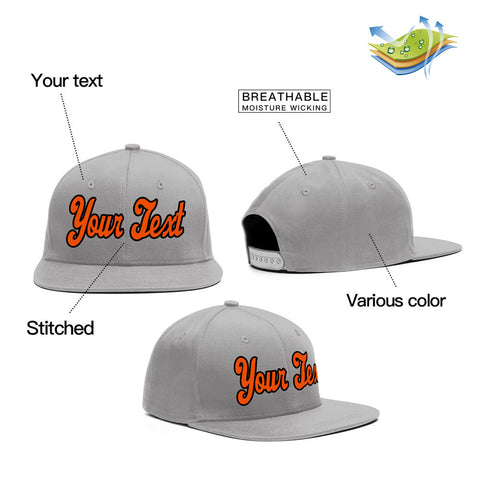 Custom Gray Black-Orange Casual Sport Baseball Cap