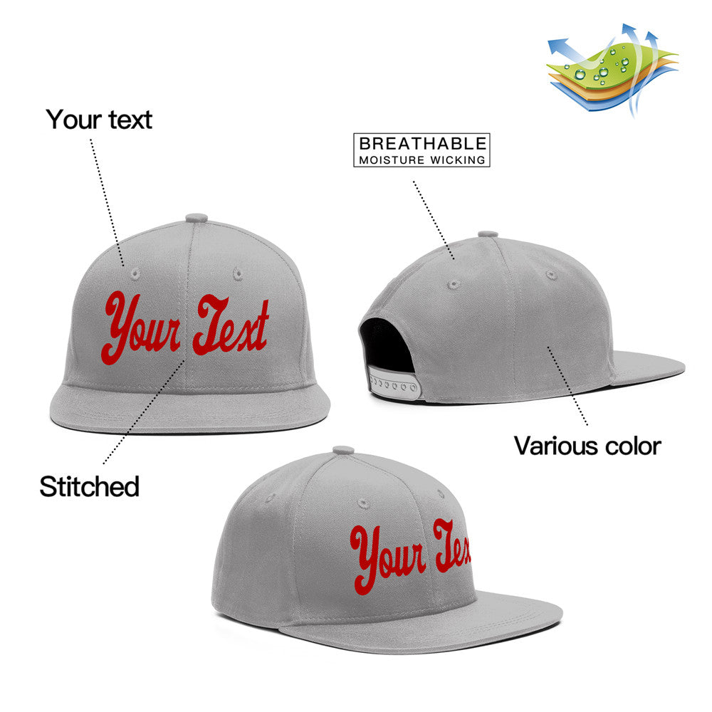 Custom Gray Red Casual Sport Baseball Cap