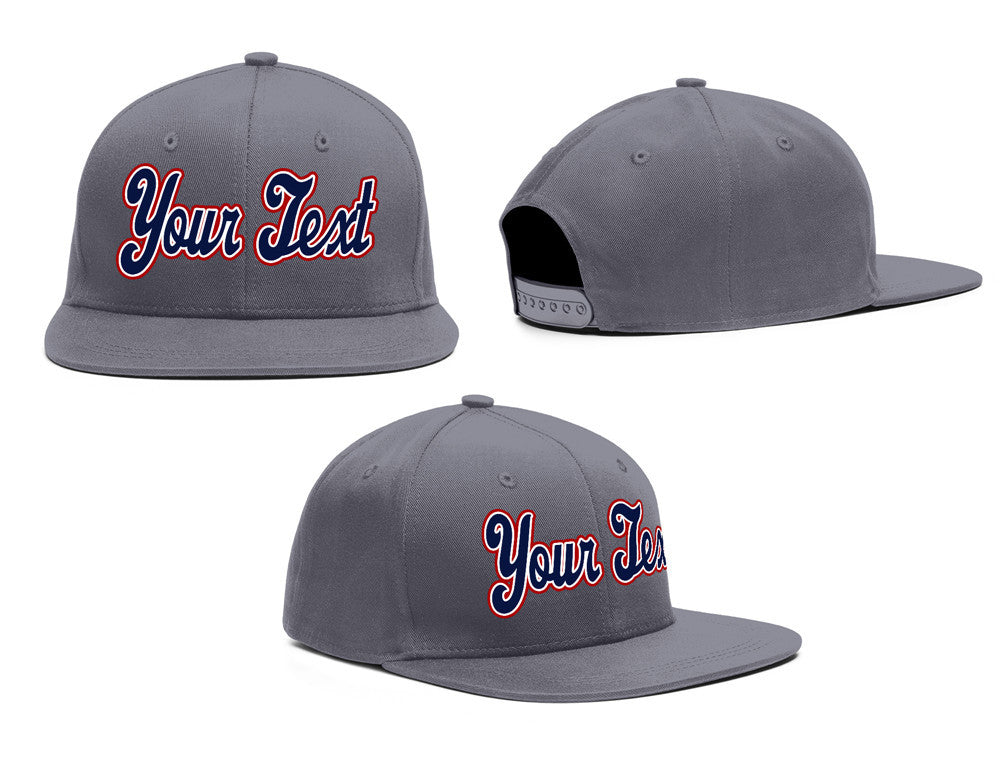 Custom Dark Gray Red-Navy Casual Sport Baseball Cap