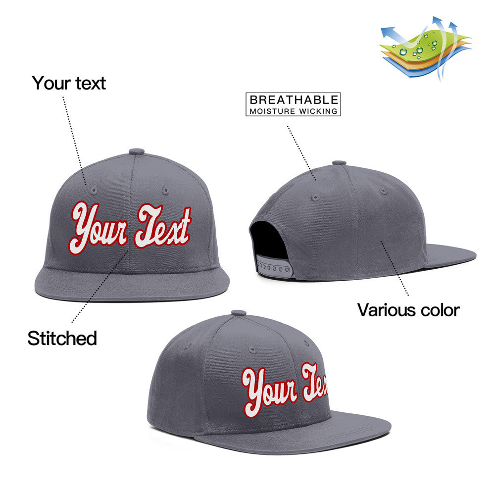 Custom Dark Gray White-Red Casual Sport Baseball Cap