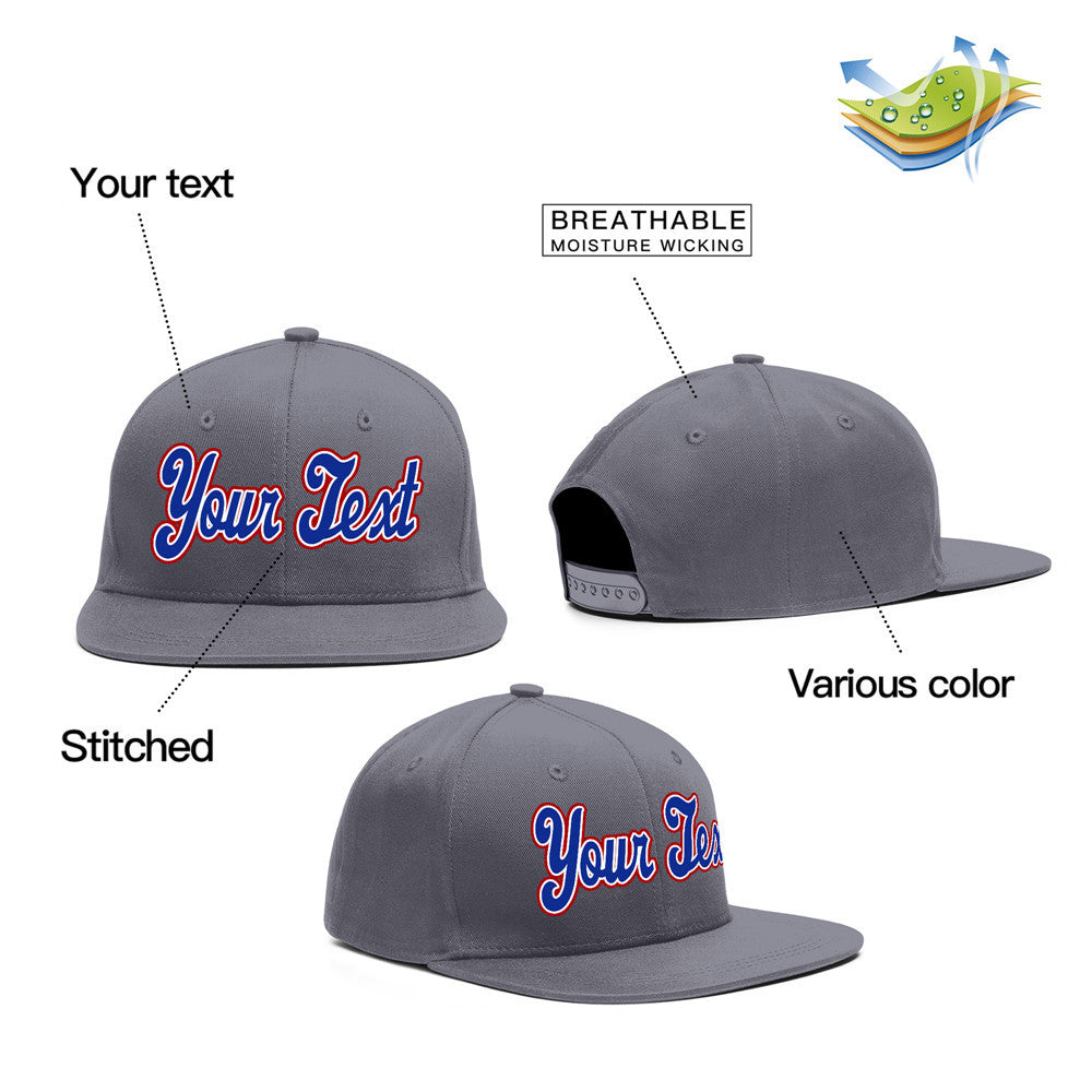 Custom Dark Gray Royal-Red Casual Sport Baseball Cap