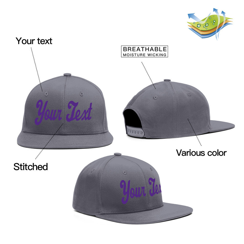 Custom Dark Gray Purple Casual Sport Baseball Cap