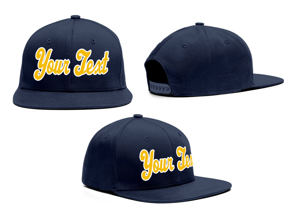 Custom Navy White-Yellow Casual Sport Baseball Cap