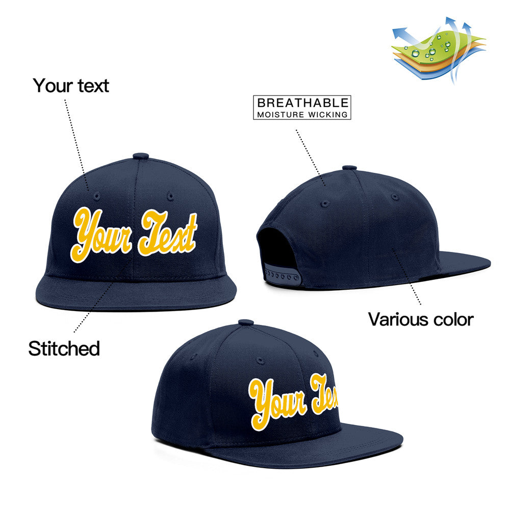 Custom Navy White-Yellow Casual Sport Baseball Cap