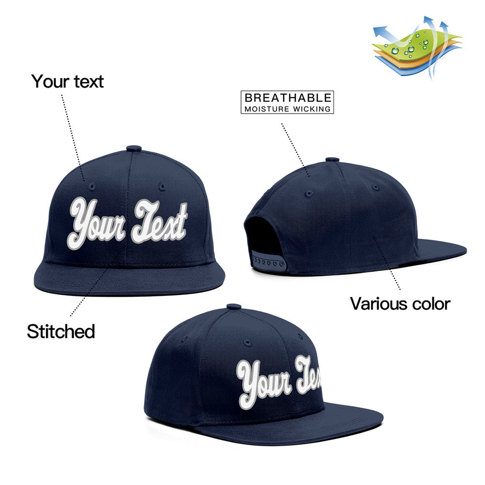 Custom Navy Grey-White Casual Sport Baseball Cap