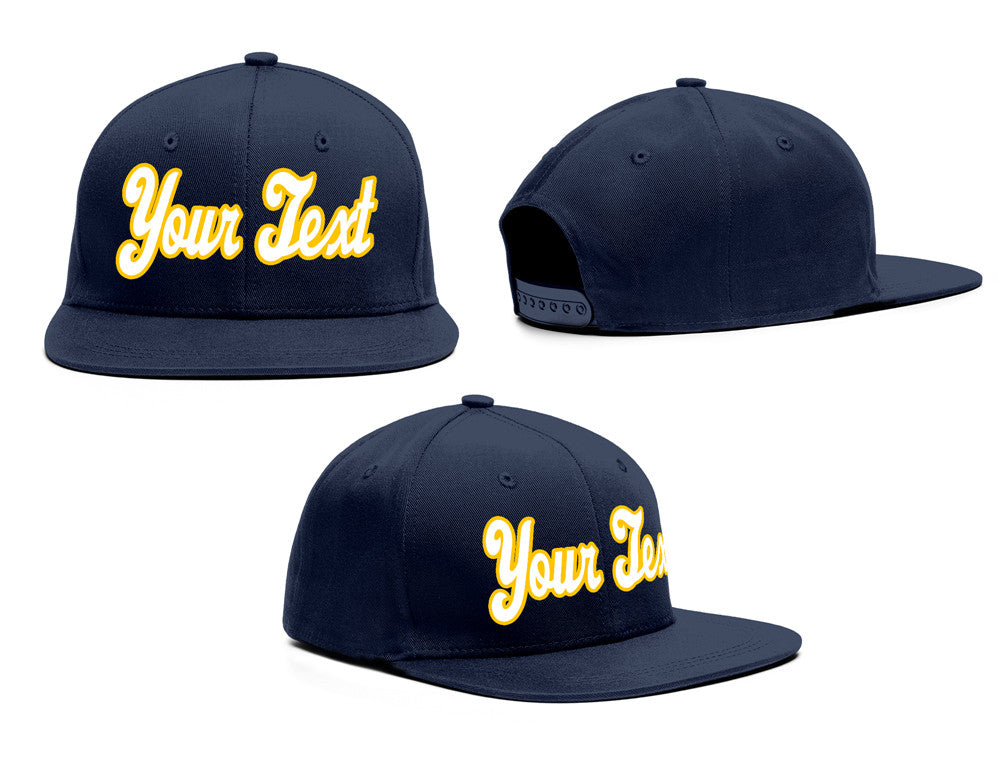 Custom Navy Yellow-White Casual Sport Baseball Cap