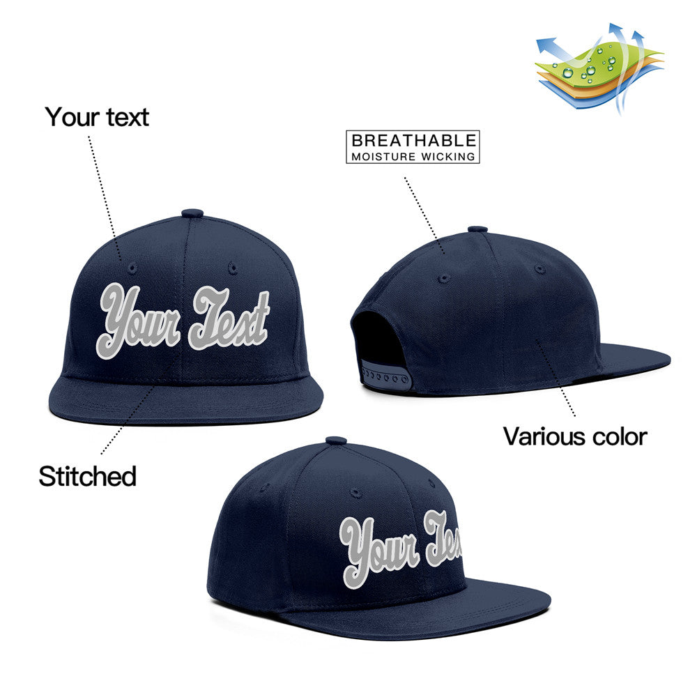 Custom Navy White-Grey Casual Sport Baseball Cap