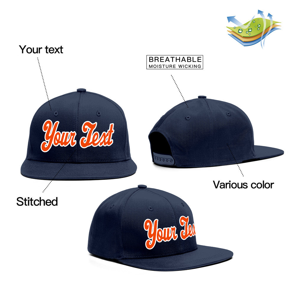 Casquette de baseball sport décontractée personnalisée bleu marine blanc-orange