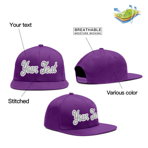 Custom Purple White-Grey Casual Sport Baseball Cap