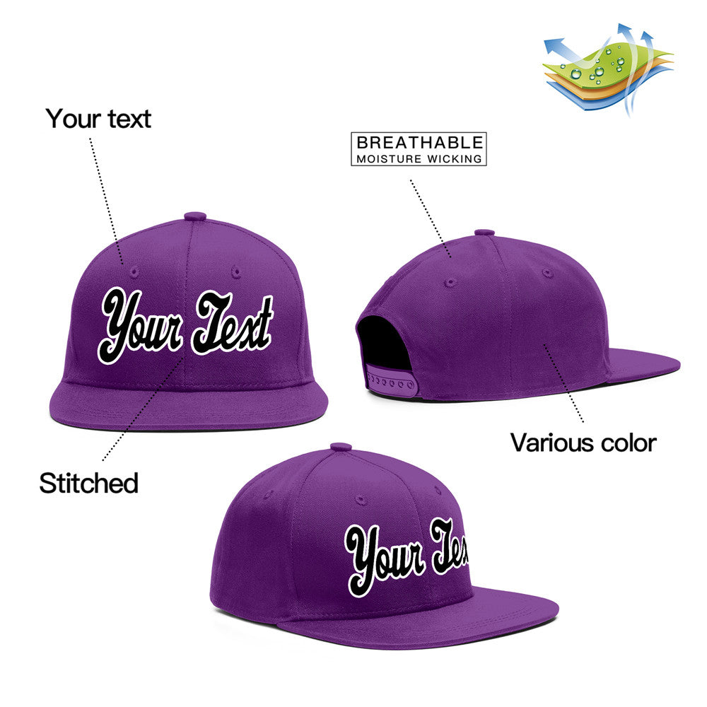 Custom Purple Adjustable Snapback Hat Black-White Stitched - FansIdea