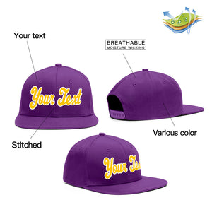 Custom Purple White-Yellow Casual Sport Baseball Cap