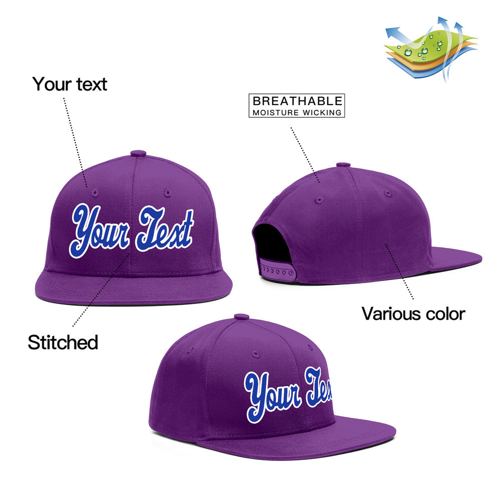 Casquette de baseball sport décontractée violet royal-blanc personnalisée