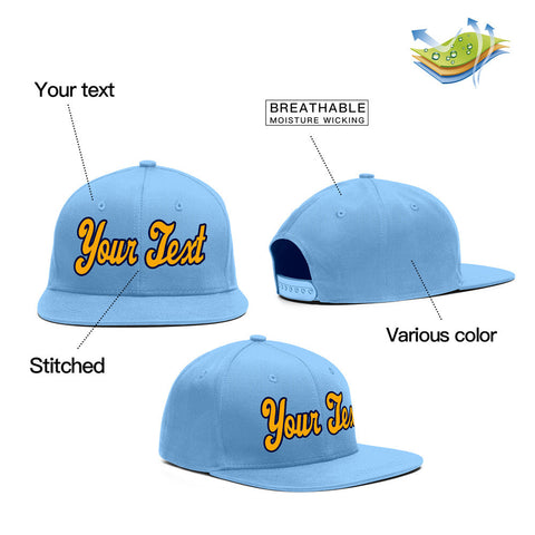 Custom Light Blue Gold-Navy Casual Sport Baseball Cap