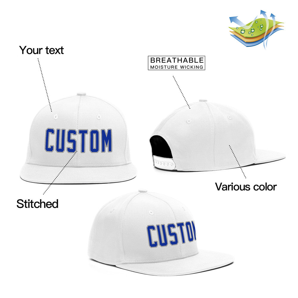 Custom White Royal Casual Sport Baseball Cap