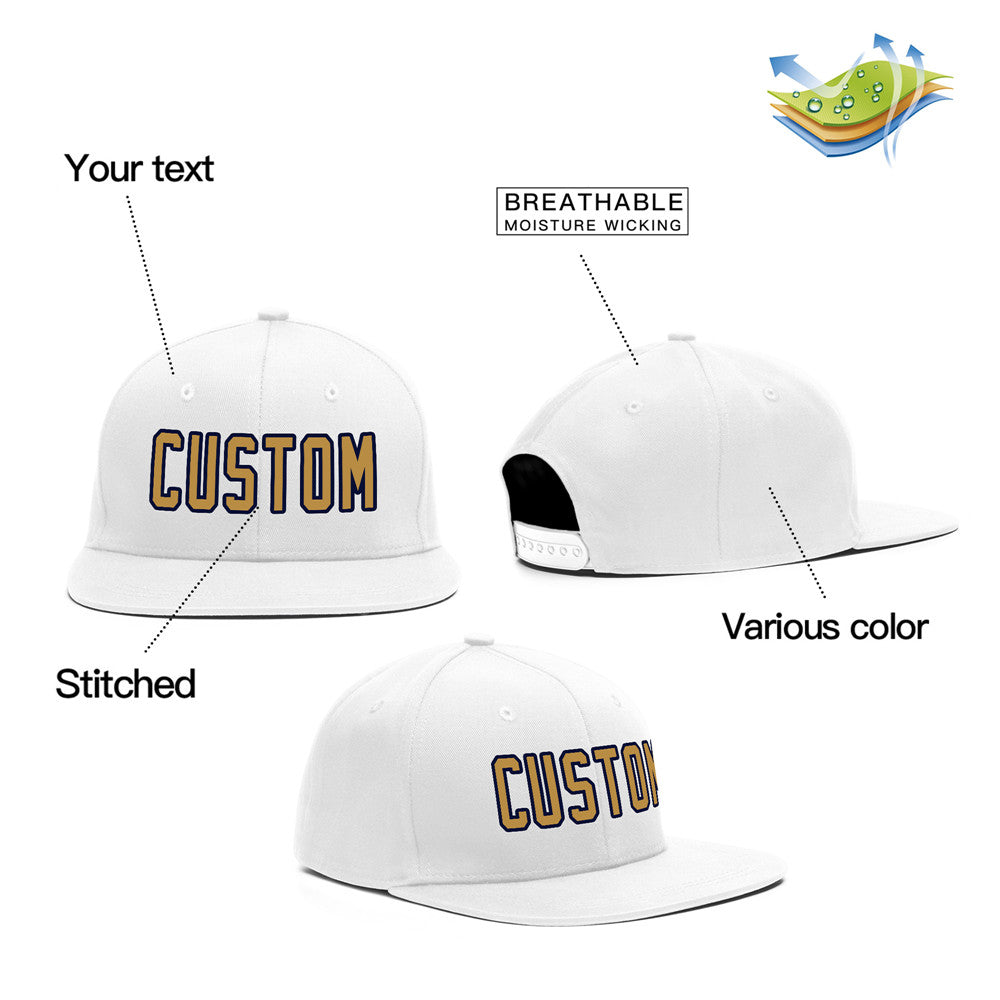 Custom White Gold Casual Sport Baseball Cap