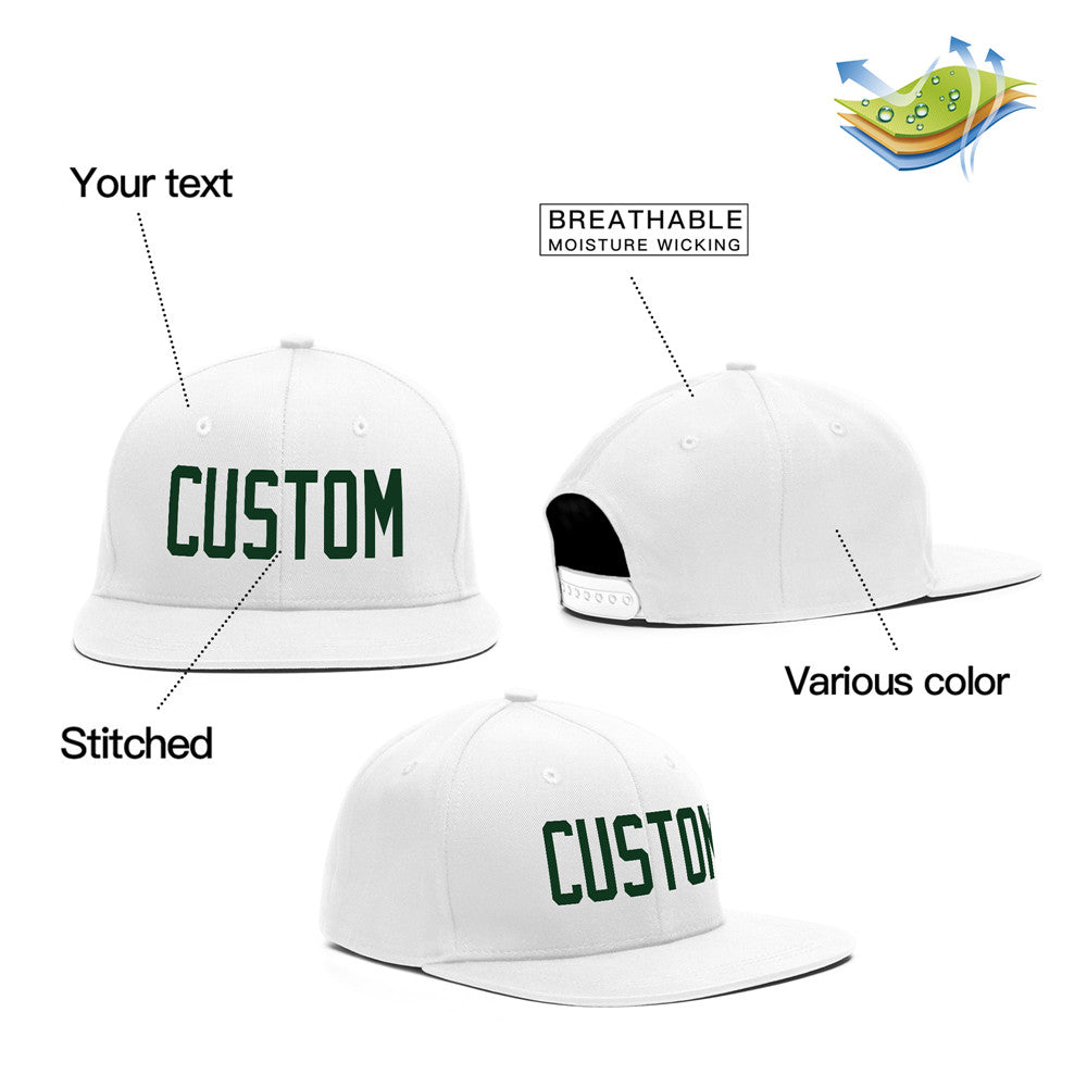 Custom White Green Casual Sport Baseball Cap