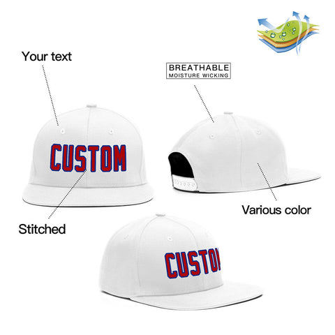 Custom White Red-Blue Casual Sport Baseball Cap