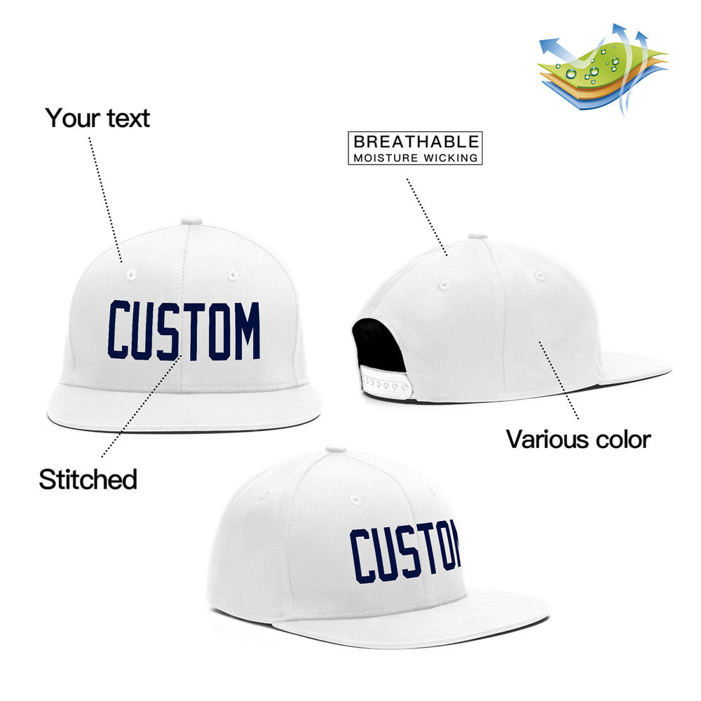 Custom White Navy Casual Sport Baseball Cap