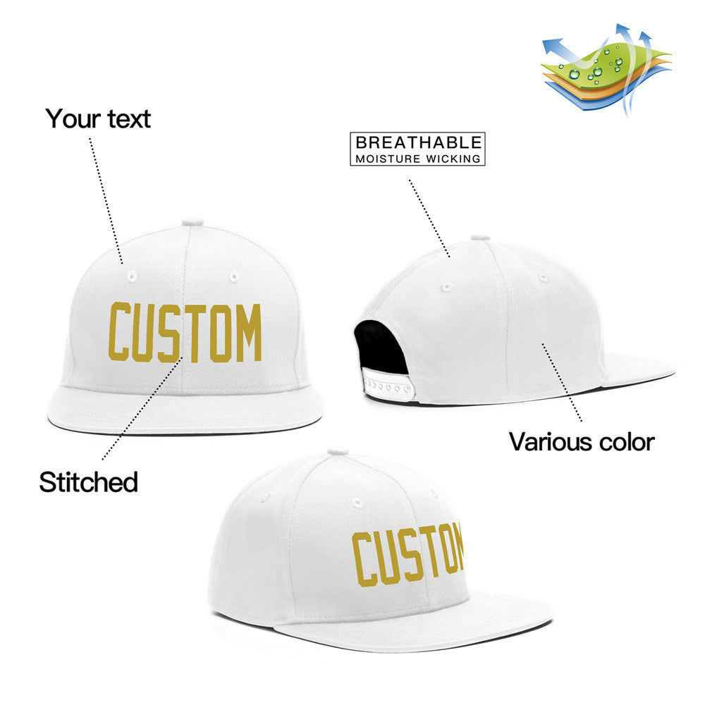 Custom White Gold Casual Sport Baseball Cap