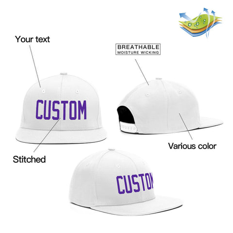 Custom White Purple Casual Sport Baseball Cap