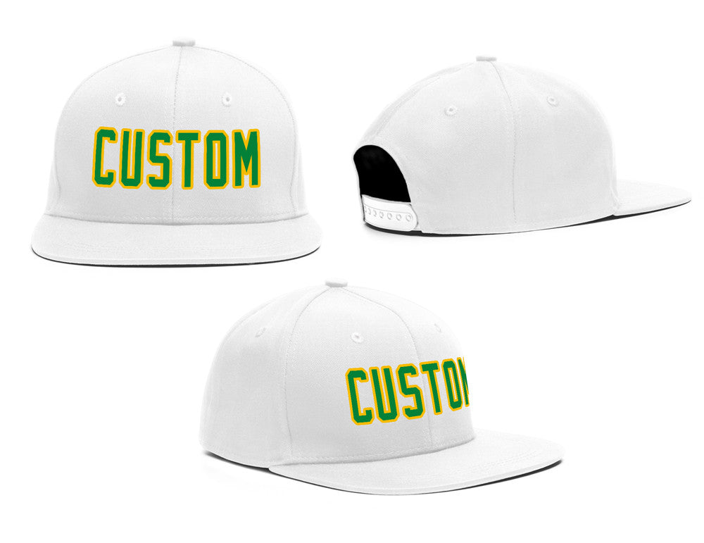 Custom White Green-Yellow Casual Sport Baseball Cap