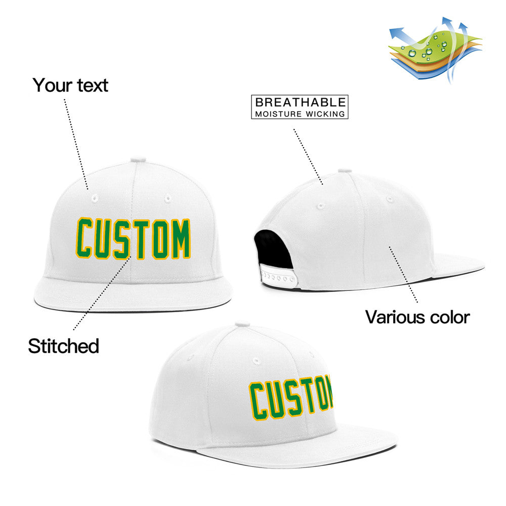 Custom White Green-Yellow Casual Sport Baseball Cap