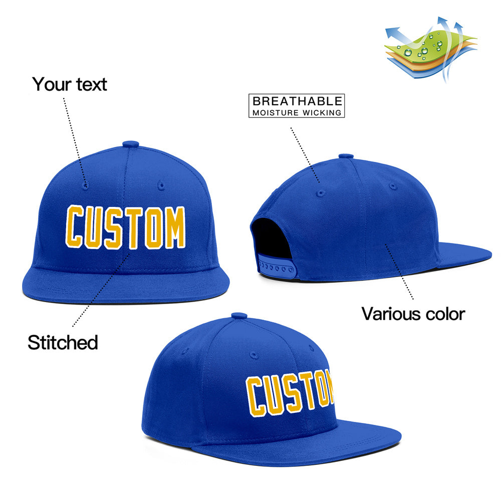 Casquette de baseball sport décontractée Royal Gold-White personnalisée