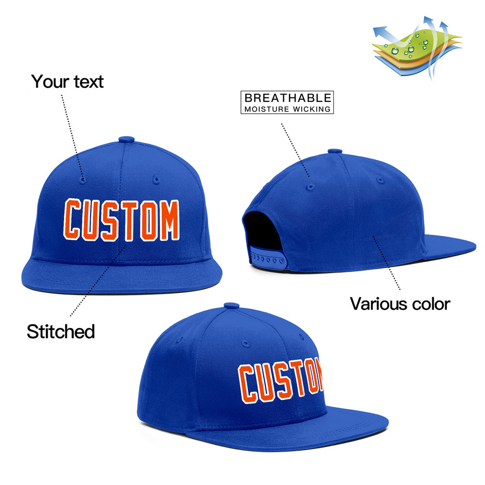 Casquette de baseball sport décontractée Royal Orange-Blanc personnalisée