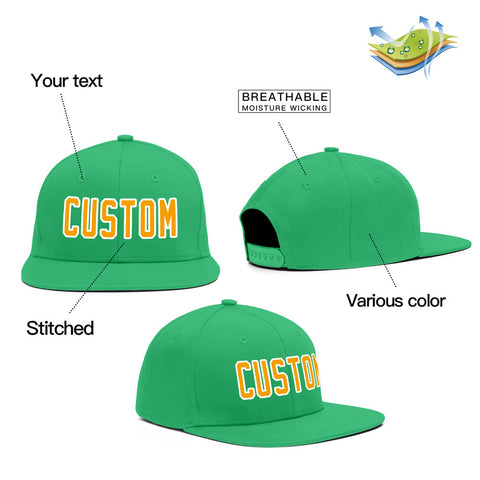 Custom Kelly Green Gold-White Outdoor Sport Baseball Cap