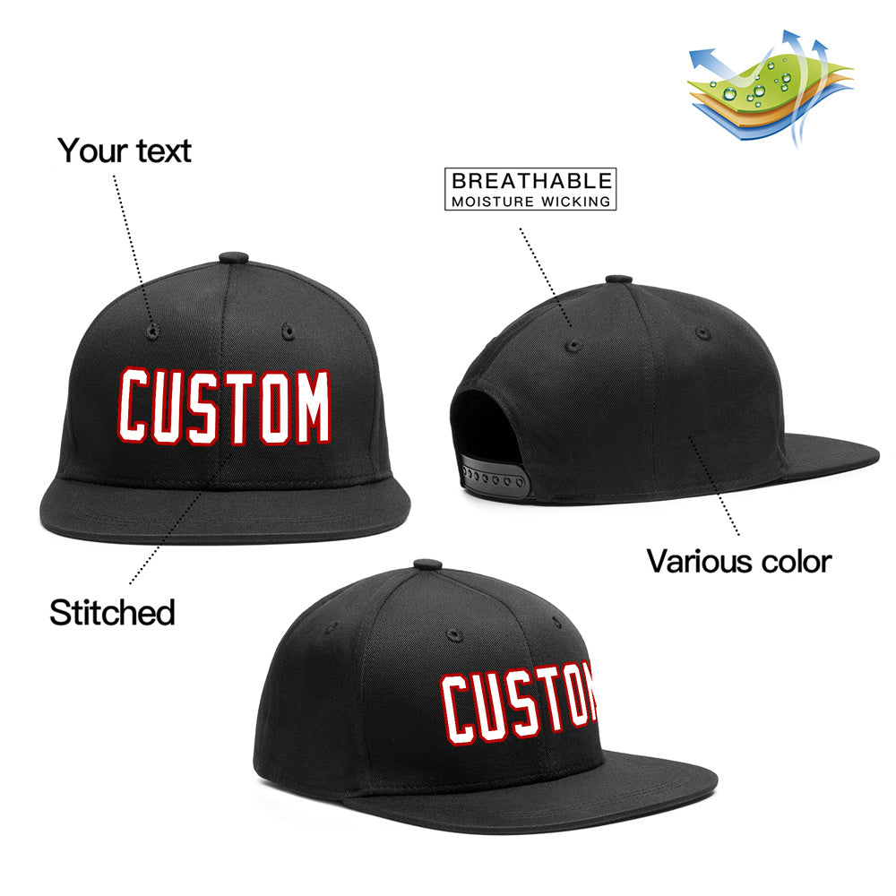 Custom Black White-Red Outdoor Sport Baseball Cap