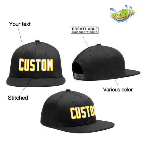 Custom Black White-Yellow Outdoor Sport Baseball Cap