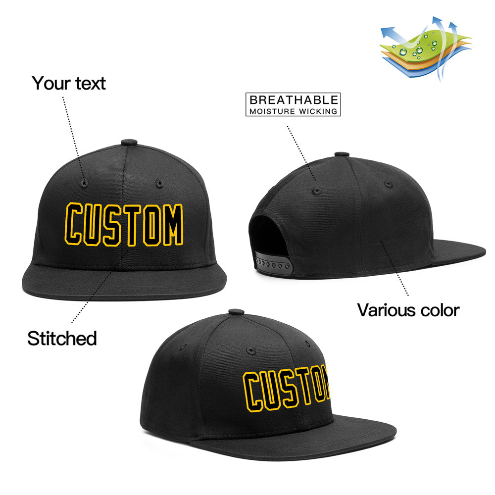 Custom Black Black-Yellow Outdoor Sport Baseball Cap