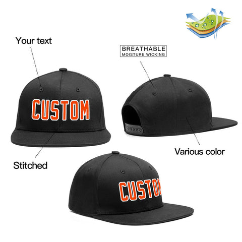 Custom Black Orange-White Outdoor Sport Baseball Cap